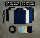 [Leve 6, Pague Só 3] Camisa Polo Ventura Masculina em Algodão, Poliéster e Elastano com Microtextura Geométrica, Botões Frontais e Logo Bordado + BRINDES